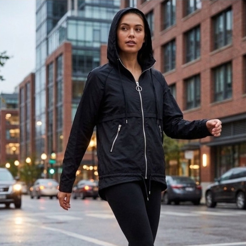 Seek The Label Lightweight Black Hooded Windbreaker Jacket - Women. Size XS